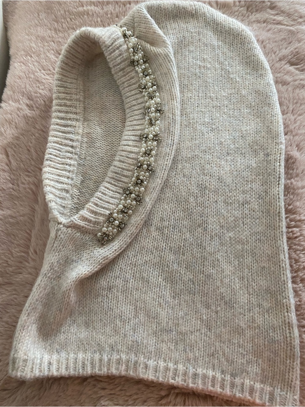 Anthropologie Cream color Pearl-Trim Knit Hooded Cowl